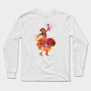 Gypsy woman dancing flamenco dancer silhouette in watercolor Long Sleeve T-Shirt